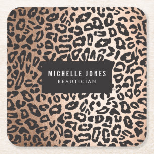 Glam Leopard Animal Print Underlägg Papper Kvadrat