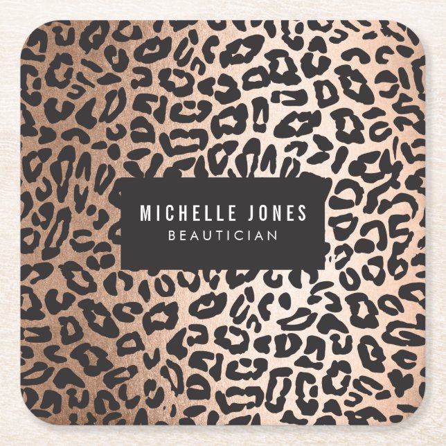 Glam Leopard Animal Print Underlägg Papper Kvadrat (Framsidan)