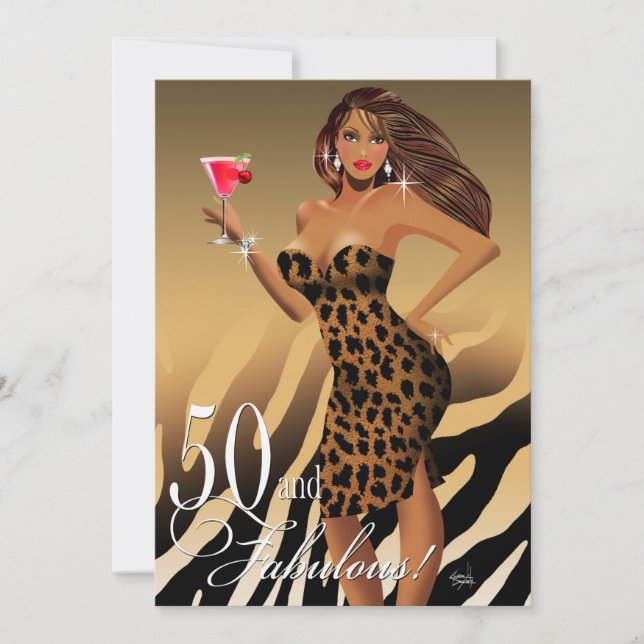 Glam Leopard Bombshell 50-årsfirande | tan Inbjudningar (Framsida)