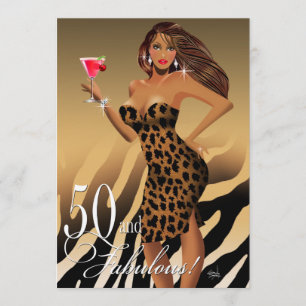 Glam Leopard Bombshell 50-årsfirande tan Inbjudningar