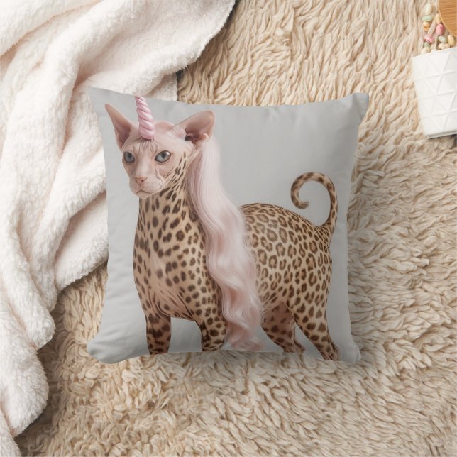 Glam Leopard Enhörning Katt i Rosa Päls Klackar    Kudde (Filt)