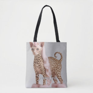 Glam Leopard Enhörning Katt i Rosa Päls Klackar Tygkasse