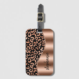 Glam Leopard Fläckar Rose Guld Svart Metallisk Nam Bagagebricka