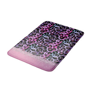 Glam Leopard Rosa och Lila Monogram Badrumsmatta
