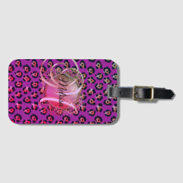 Glam Leopard Rosa och Lila Monogram Bagagebricka