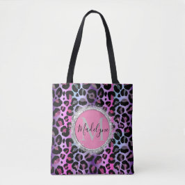 Glam Leopard Rosa och Lila Monogram Glitter Tygkasse