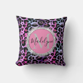 Glam Leopard Rosa och Lila Monogram Kudde