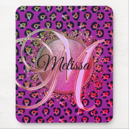 Glam Leopard Rosa och Lila Monogram Musmatta