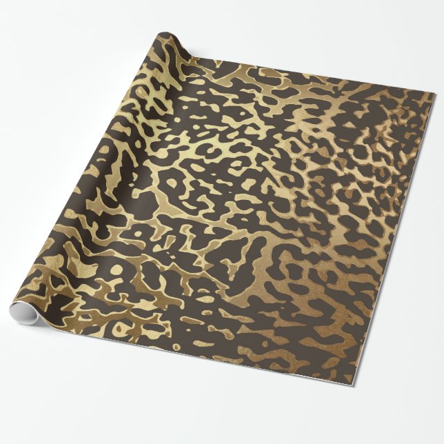 Glam Leopard Skin Golden Shiny Wrapping Papper Presentpapper (Utrullad)