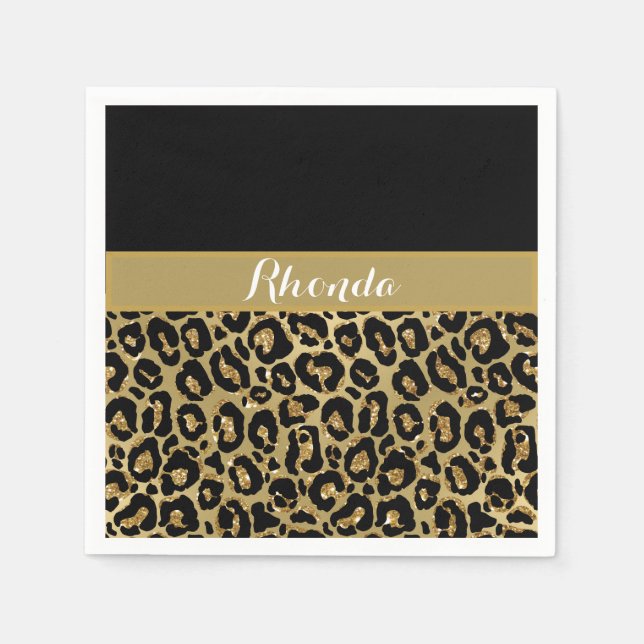 Glam Leopard Skriv ut Eleganten Glitter Birthday Pappersservett (Framsidan)