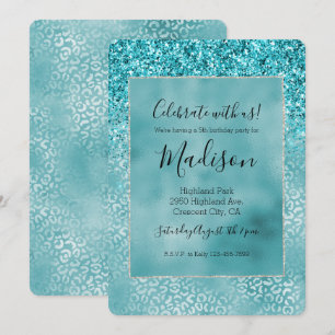 Glam Leopard Skriv ut på Aqua Teal Turcos Glam Leo Inbjudningar