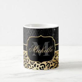 Glam Leopard Spots & Art Deco i Black & Guld Glitt Kaffemugg