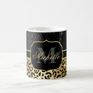 Glam Leopard Spots & Art Deco i Black & Guld Glitt Kaffemugg