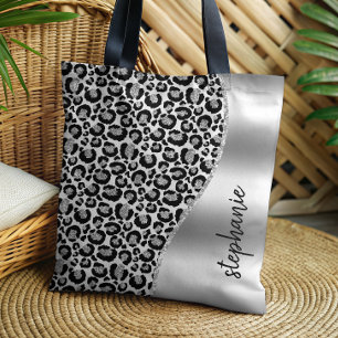 Glam Leopard Spots Black Silver Metallic Namn Tygkasse