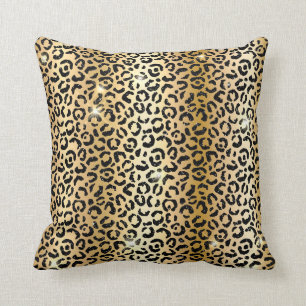 Glam Leopard Spots Print för guld & Black Glitter Kudde