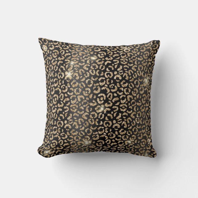 Glam Leopard Spots Print och Glitter i Black och G Kudde (Framsida)