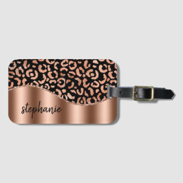 Glam Leopard Spots Ro Guld Black Metallic Namn Bagagebricka