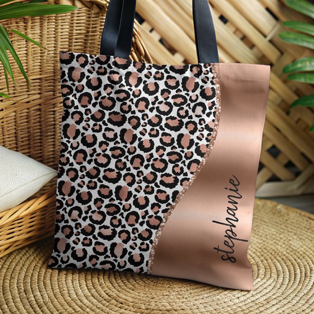 Glam Leopardsminkor Rosa Guld Metallisk Namn Tygkasse (Skapare uppladdad)