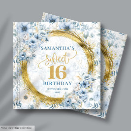 Glam Light Blue Sweet 16 Guest Bok Guld Glitter