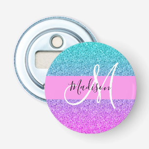 Glam Lila Aqua Glitter Gnistra Gradient Monogram Flasköppnare