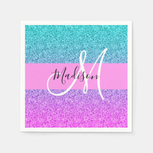Glam Lila Aqua Glitter Gnistra Gradient Monogram Pappersservett