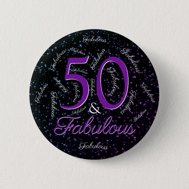 Glam Lila Black Elegant 50 och Fabulous Birthday Knapp (Framsida)
