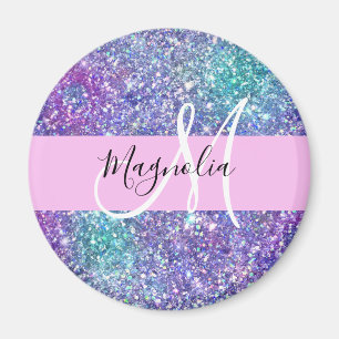 Glam Lila, Blue & Grönt Glitter Gnistra Monogram Magnet