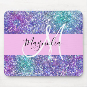 Glam Lila, Blue & Grönt Glitter Gnistra Monogram Musmatta
