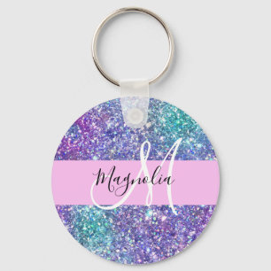 Glam Lila, Blue & Grönt Glitter Gnistra Monogram Nyckelring
