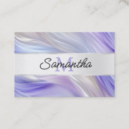 Glam Lila Blue Pearl Swirls Monogram Visitkort