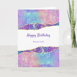 Glam Lila Blue Rosa Wave Personlig Birthday Kort
