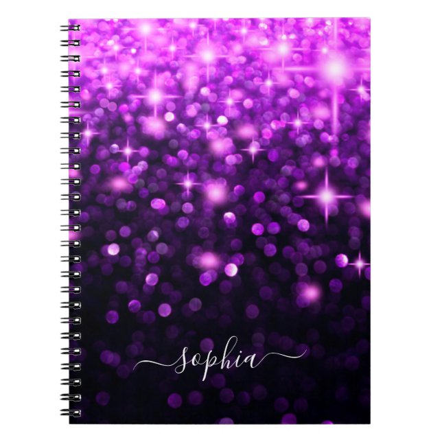 Glam Lila Glitter Gnistra Stars Anteckningsbok (Framsidan)