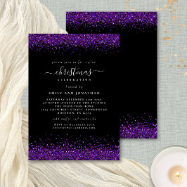 Glam Lila Glitter jul Party Black Inbjudningar