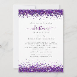 Glam Lila Glitter jul Party White Inbjudningar
