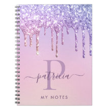 Glam Lila Glitterdroppar Elegant Monogram Anteckni
