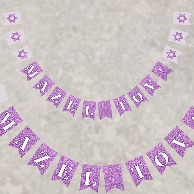Glam Lila Gnistra Girl Girl Mazel Tov Bat mitzvah Vimplar (A fun faux glitter bunting flag banner in purple adds a little something to the party. MAZEL TOV!)