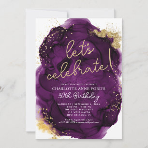 Glam Lila Guld Glitter Alcohol Bläck Birthday Inbjudningar