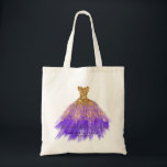 Glam Lila Guld Gnistra Glitter Dress Birthday Tygkasse<br><div class="desc">Glam Lila Guld Glitter Gnistra Dress Script Namn Birthday Tote Bag</div>