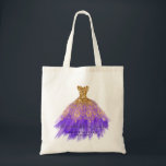 Glam Lila Guld Gnistra Glitter Dress Birthday Tygkasse<br><div class="desc">Glam Lila Guld Glitter Gnistra Dress Script Namn Birthday Tote Bag</div>