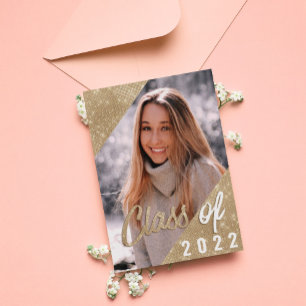 Glam Lila Guld Gräns Glitter Photo Studenten Inbjudningar