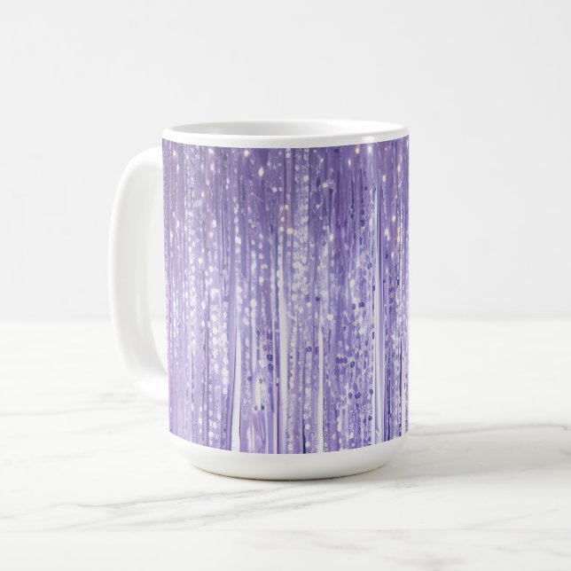 Glam Lila Lavender Tinsel Rand jul jul Kaffemugg (Framsida vänster)