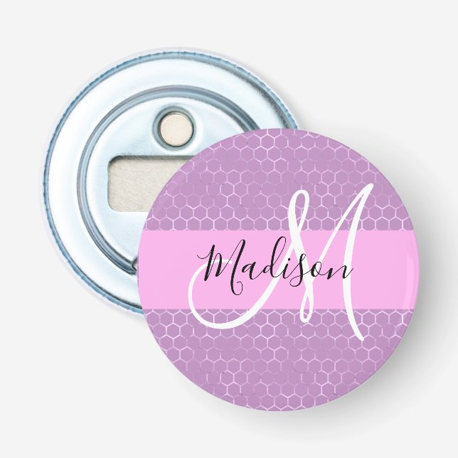 Glam Lila Metallisk Rosa Bikupa Monogram Namn Flasköppnare (Framsidan)