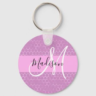 Glam Lila Metallisk Rosa Bikupa Monogram Namn Nyckelring