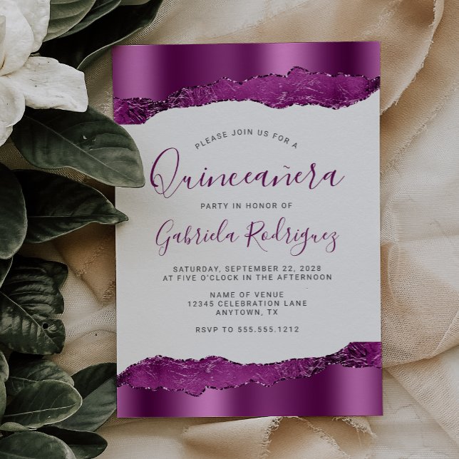 Glam Lila Plum Foil Glitter Quinceañera Inbjudningar (Skapare uppladdad)