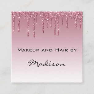 Glam Lila Ro Guld Glitter Drips Makeup Artist Fyrkantigt Visitkort