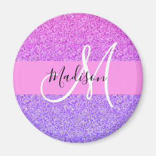 Glam Lila Rosa Glitter Gnistra Gradient Monogram Magnet