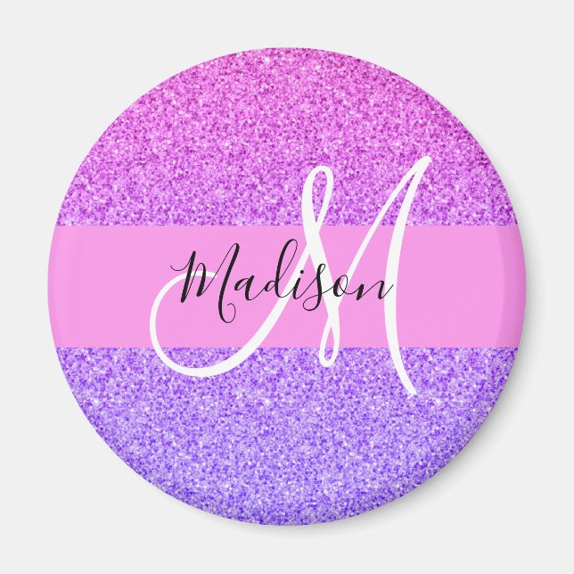 Glam Lila Rosa Glitter Gnistra  Gradient Monogram Magnet (Framsidan)