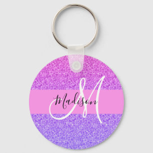 Glam Lila Rosa Glitter Gnistra  Gradient Monogram Nyckelring