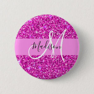 Glam Lila & Rosa Glitter Gnistra Monogram Namn Knapp