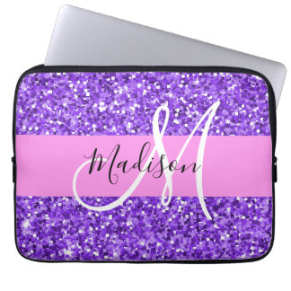 Glam Lila & Rosa Glitter Gnistra Monogram Namn Laptop Fodral